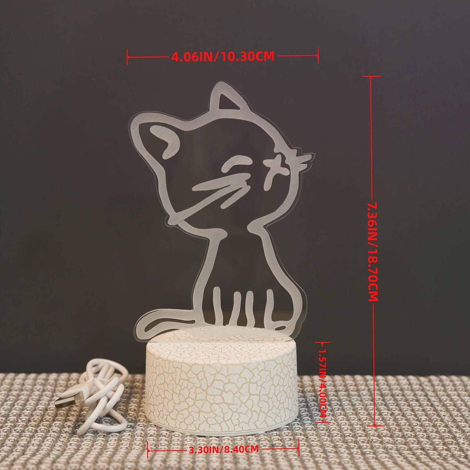 1pc Cute Cat-Shaped 3D Night Light with 7-Color Gradient LED, USB-Powered Touch Base, Plug-in Desk Lamp for Bedroom & Home Decor, No Batteries Needed, Cat Decor, Bedroom Lighting, Playful Design, USB Powered Light