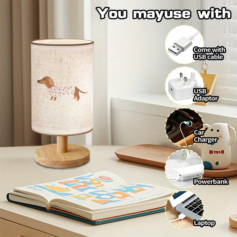1pc Modern Table Lamp - Beige & Brown Minimalist Lighting, USB-Powered Bedside or Living Room Decor, Cute Home Lighting for Housewarming Gifts, Bedroom, Office - Easy On/Off Button Control, Playful Dog Design, Warm Color Scheme