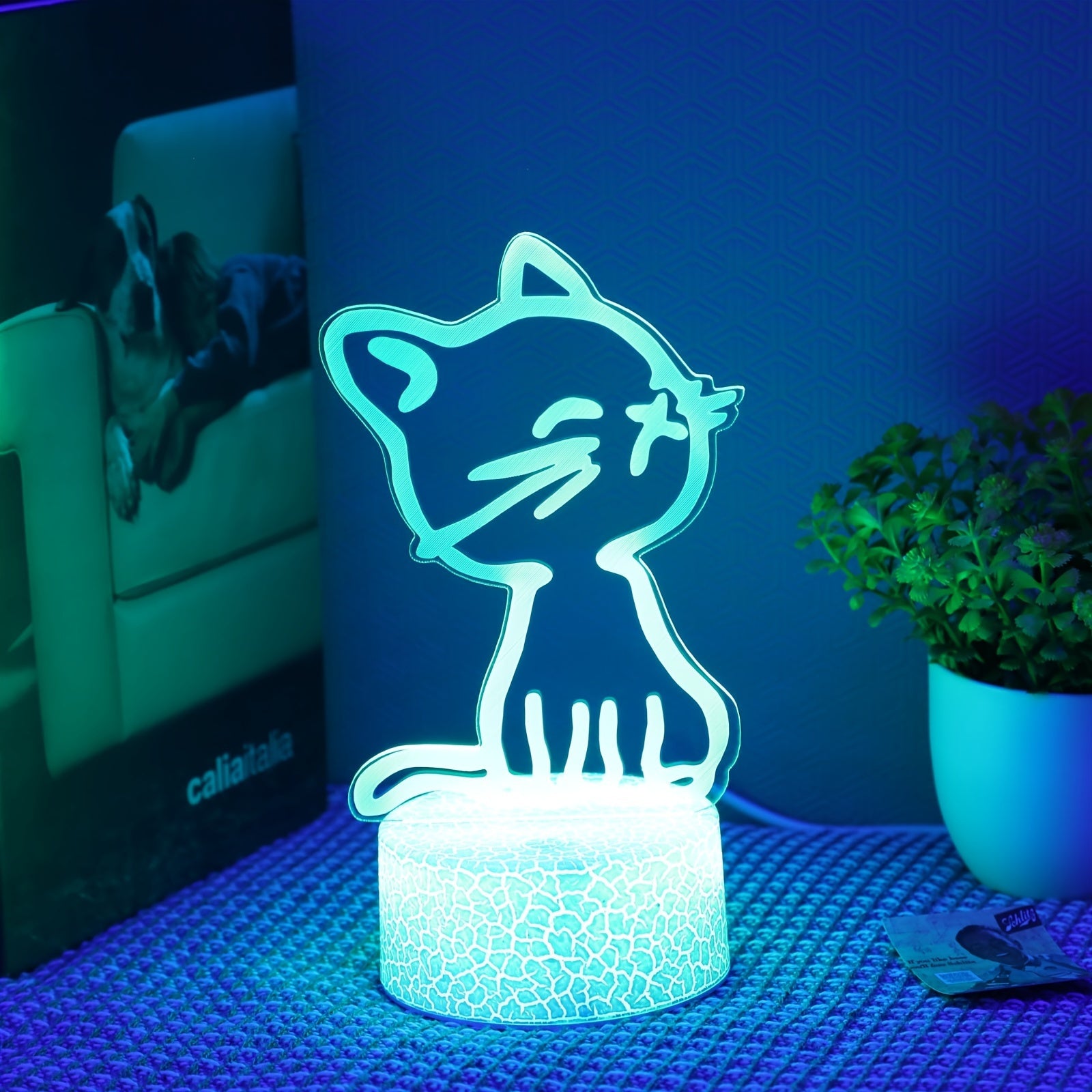 1pc Cute Cat-Shaped 3D Night Light with 7-Color Gradient LED, USB-Powered Touch Base, Plug-in Desk Lamp for Bedroom & Home Decor, No Batteries Needed, Cat Decor, Bedroom Lighting, Playful Design, USB Powered Light