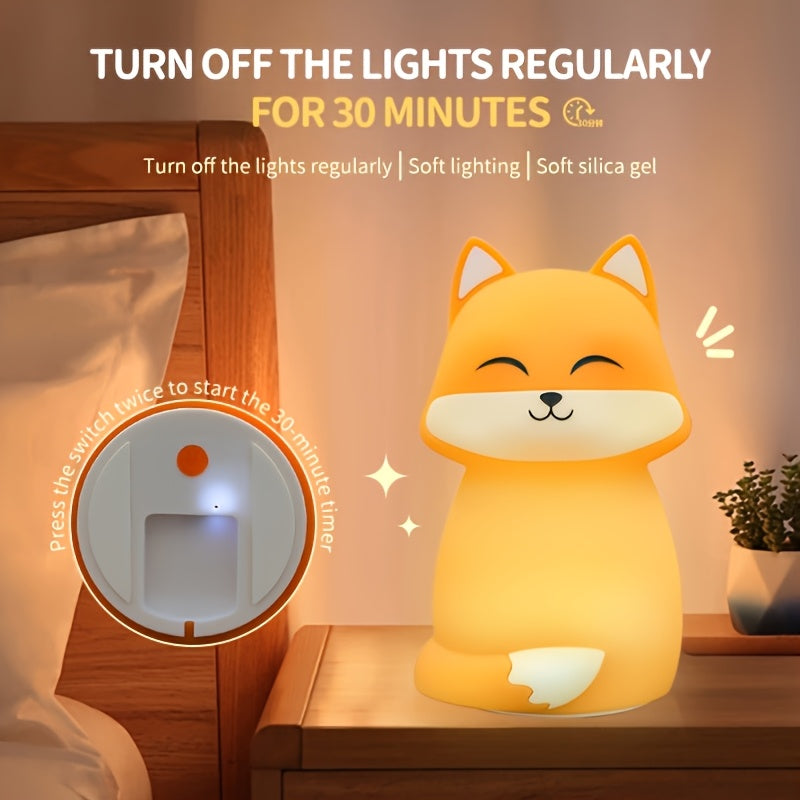 Color Changing Fox Night Light with Timer - Rechargeable, Touch Control, LED Bedside Lamp for Bedroom & Living Room Decor - Perfect Gift for Birthdays, Easter, and Parties, Cute Night Light