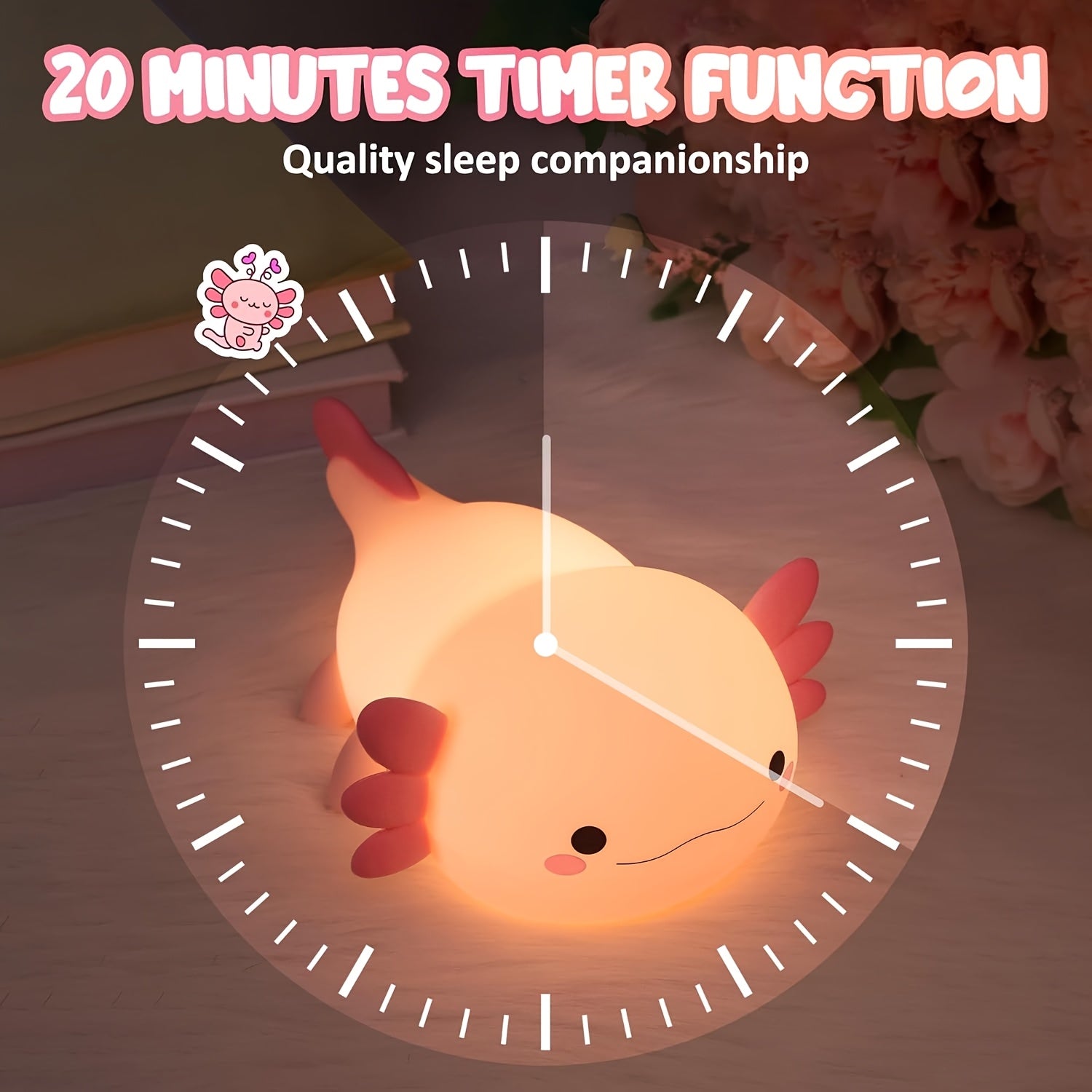 Cute cartoon Axolotl night light - touch controlled, with timer function and USB charging desk lamp, bedroom, living room, dining room, desk decoration LED lights, Christmas and birthday gifts, Office Lamp, Computer Desk Lamp, Gift Ideas, Bedroom