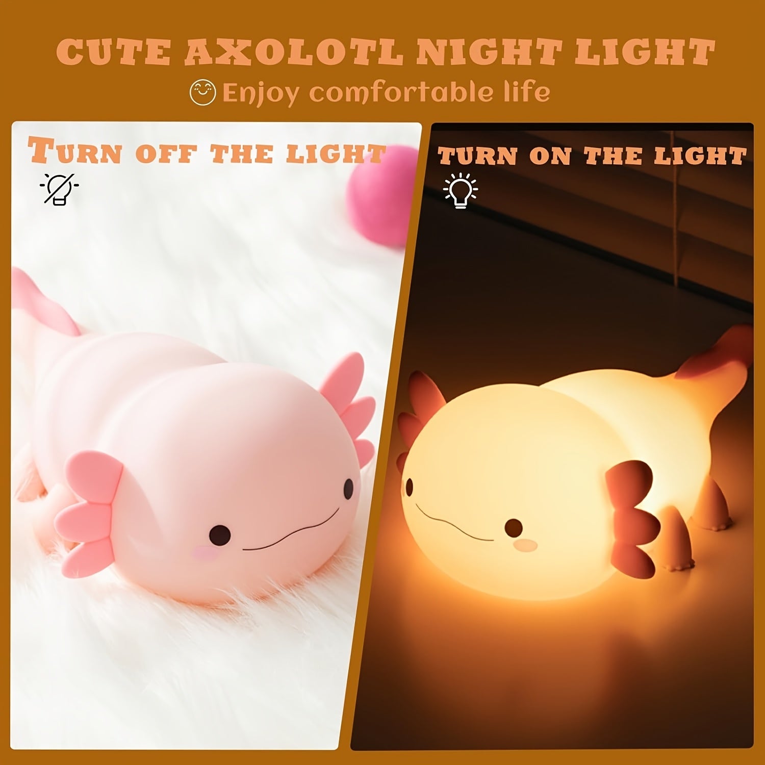 Cute cartoon Axolotl night light - touch controlled, with timer function and USB charging desk lamp, bedroom, living room, dining room, desk decoration LED lights, Christmas and birthday gifts, Office Lamp, Computer Desk Lamp, Gift Ideas, Bedroom