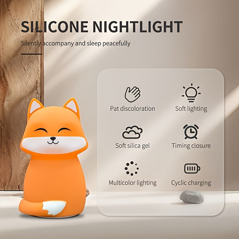 Color Changing Fox Night Light with Timer - Rechargeable, Touch Control, LED Bedside Lamp for Bedroom & Living Room Decor - Perfect Gift for Birthdays, Easter, and Parties, Cute Night Light