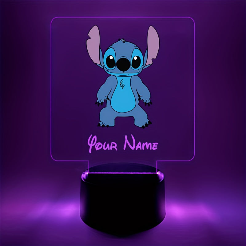 A Personalized Acrylic Night Light Featuring a Cute Design of Disney'S Stitch from Lilo & Stitch, Customizable with a Name, Color-Changing LED Table Lamp for The Bedroom, Powered by USB Or Batteries, Includes a USB Cable (Batteries Not Included), Suitable