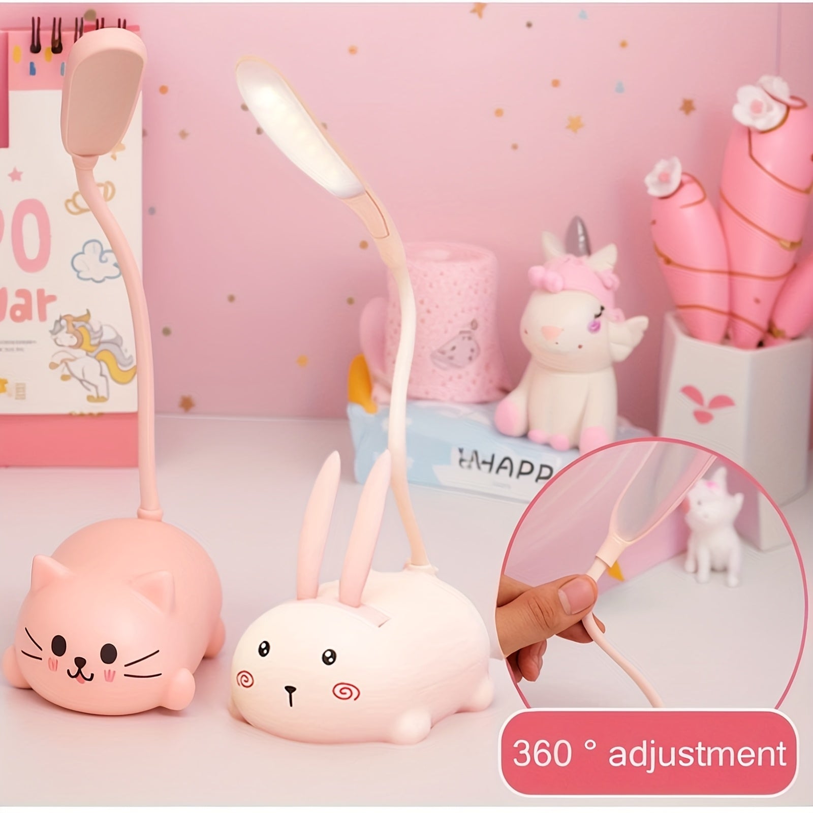 Adorable Animal LED Night Light Lamp, Mini Cartoon Table Lamp, Portable LED Night Light, Cute Desk Lamp, Foldable USB Rechargeable Reading Light for Bedroom
