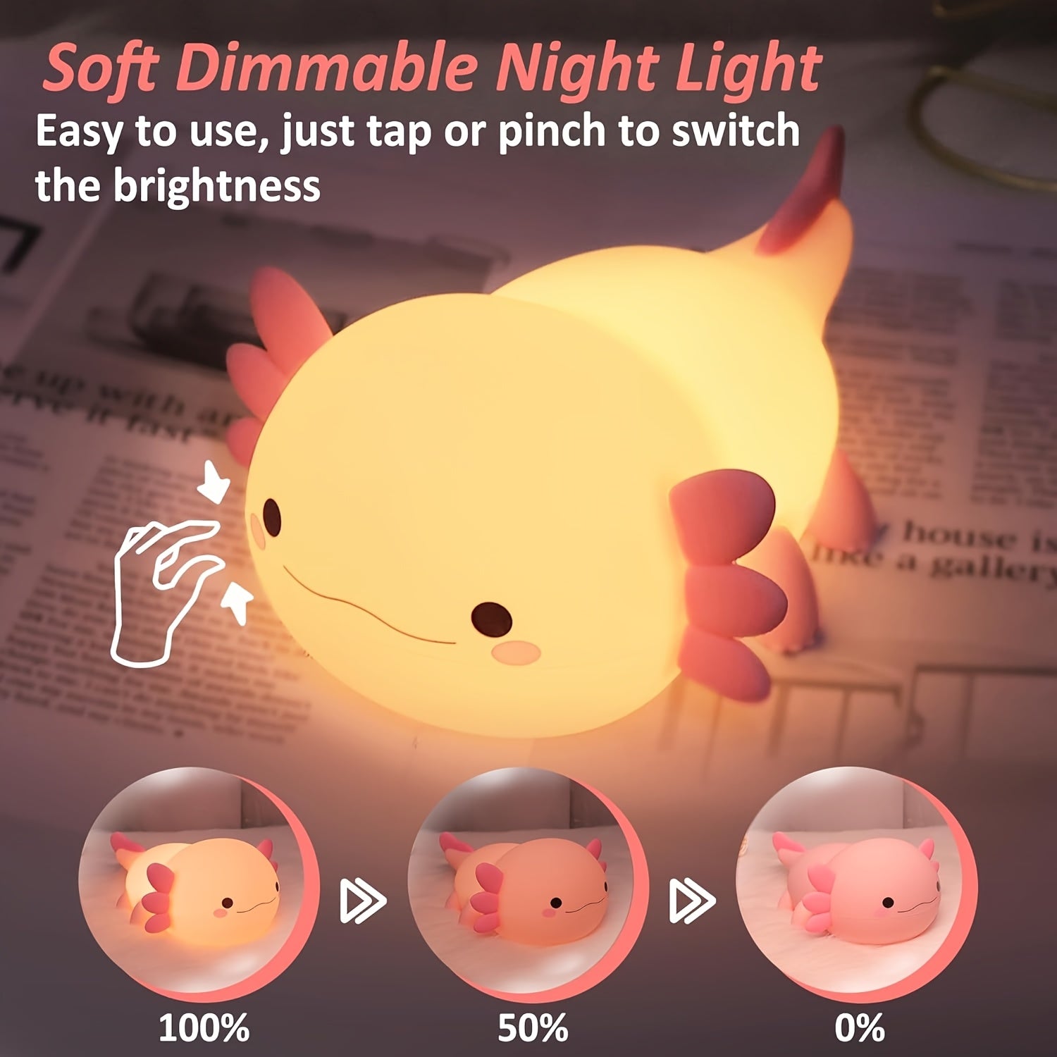 Cute cartoon Axolotl night light - touch controlled, with timer function and USB charging desk lamp, bedroom, living room, dining room, desk decoration LED lights, Christmas and birthday gifts, Office Lamp, Computer Desk Lamp, Gift Ideas, Bedroom