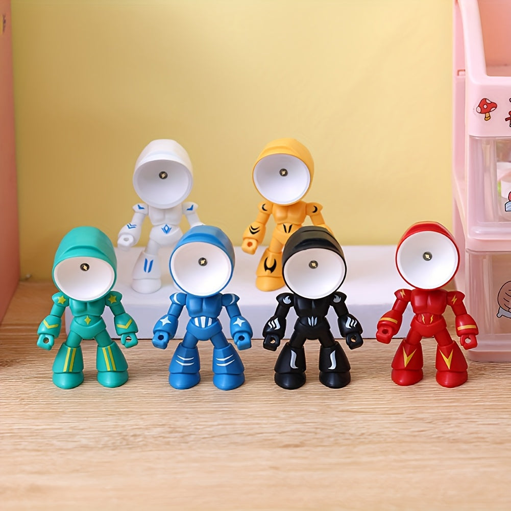 CUBIDUPI 1pc Mini Robot Night Light - Cute Cartoon LED Desk Lamp with 3 Color Variants, Battery-Powered Button-Controlled Companion Light for Bedroom, Halloween Christmas Thanksgiving Gifts, Holiday Gift Item | Whimsical Lamp | Glossy Finish