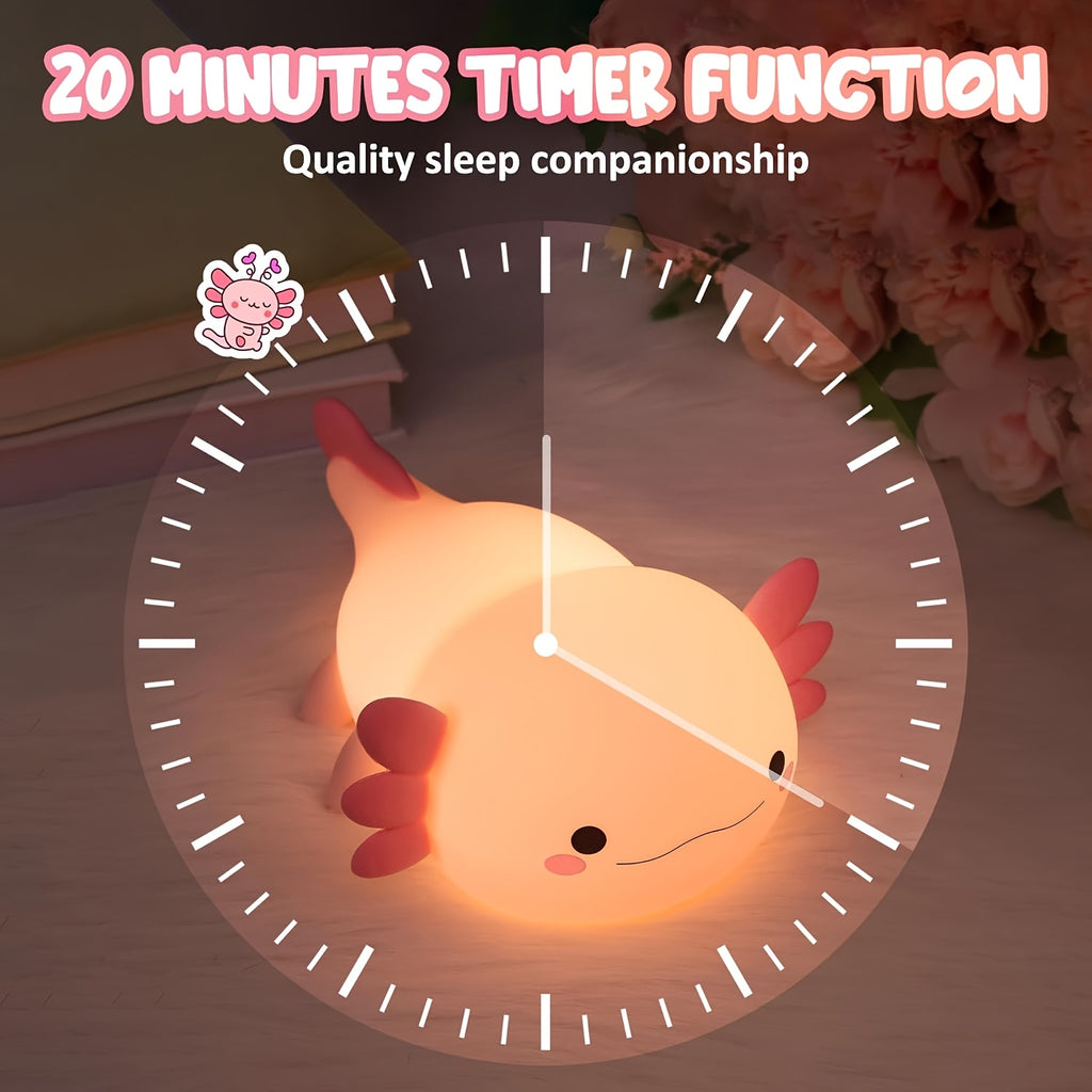 Cute cartoon Axolotl night light - touch controlled, with timer function and USB charging desk lamp, bedroom, living room, dining room, desk decoration LED lights, Christmas and birthday gifts, Office Lamp, Computer Desk Lamp, Gift Ideas, Bedroom